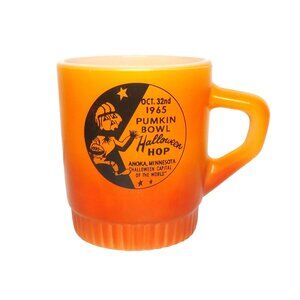Vintage 1965 Fire King Halloween Pumpkin Bowl Anoka MN Milk Glass Cup Mug RARE!